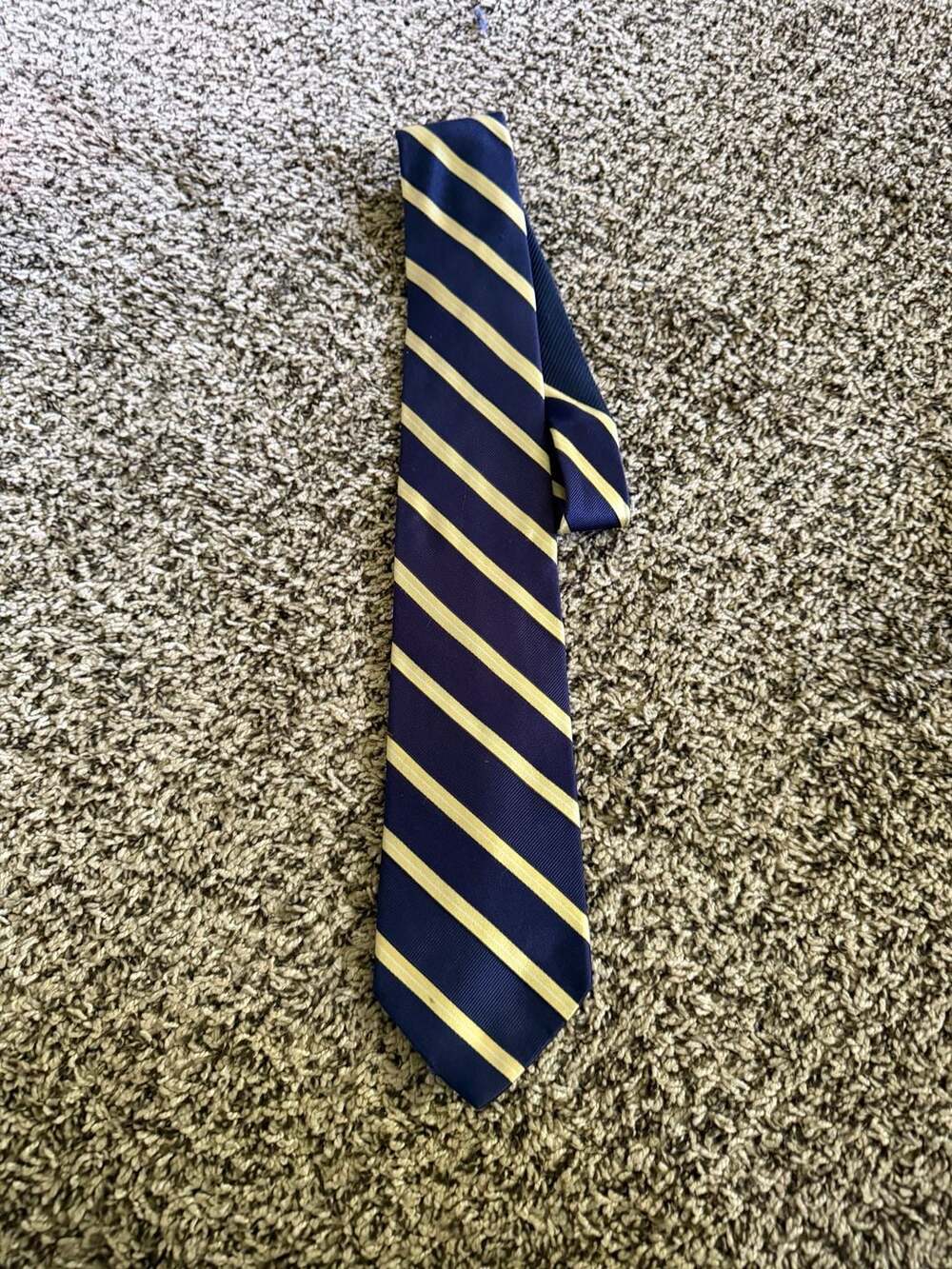 Tommy Hilfiger Navy Blue and Yellow Striped 100% Silk Repp Tie